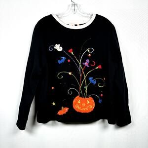 Halloween Beaded and Embroidered Pumpkin Crewneck Sweater Women's Size S